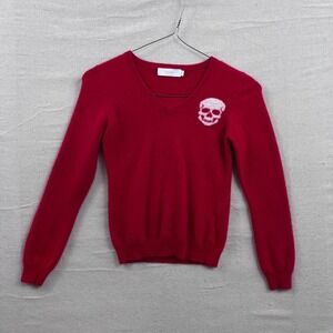 Amuse Skull Cashmere‎ Sweater Womens Small Red V-Neck Punk Knit Top